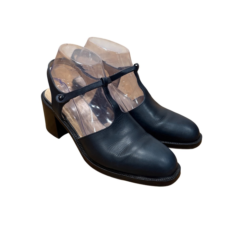 Free Lance Paris Navy Blue Leather T-Strap Block Heel Slingback Pumps 38 US 7.5